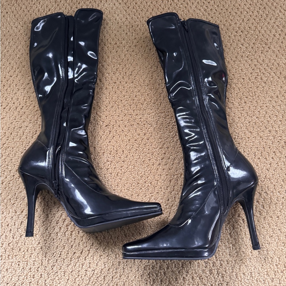 Black Patent Leather Knee-High Boots